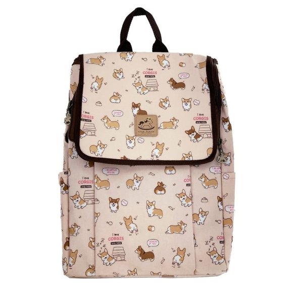 Uma Hana Handbags - Waterproof Corgi Flip Backpack for School Work